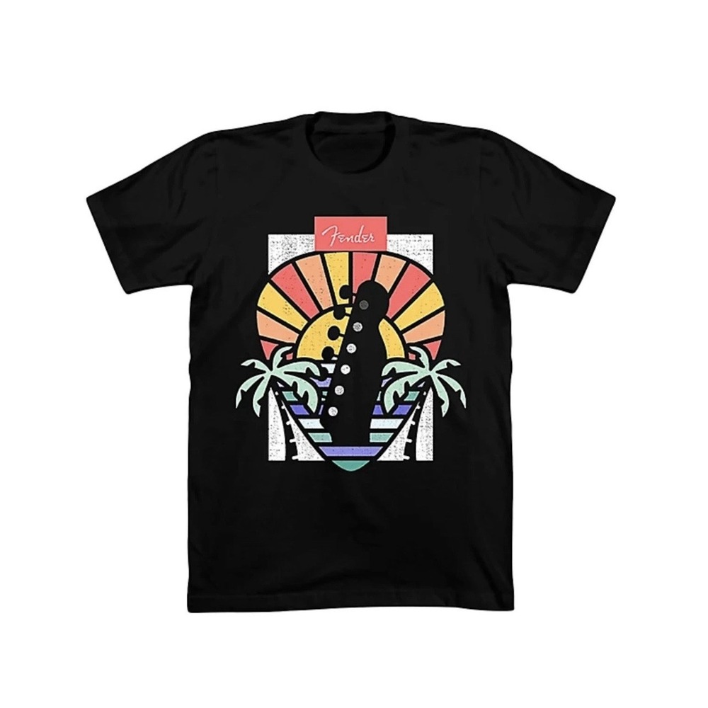 Fender Guitar Mens Graphic T-Shirt Size‎ XXL Palm Trees Guitar Pick Shirt NWT